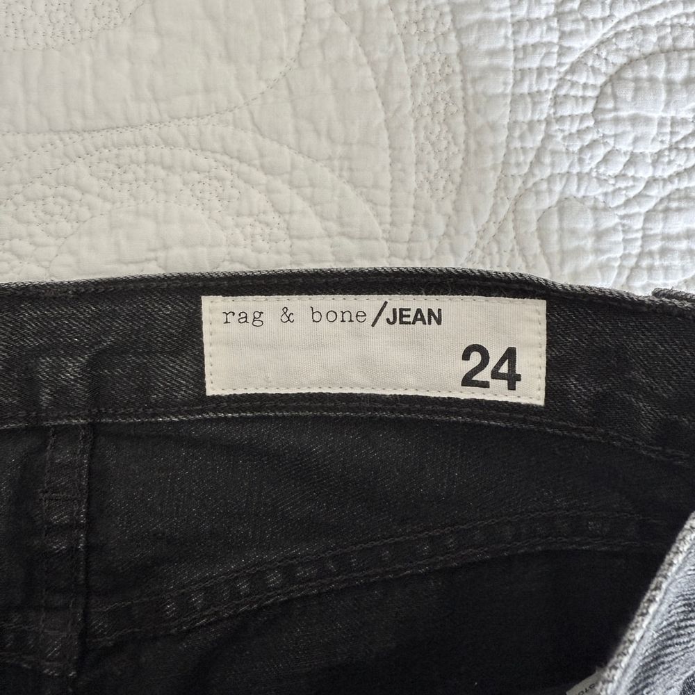 Rag & Bone Black Stone Distressed Raw Hem High Rise Slim Straight Jeans 24 New - Picture 8 of 14